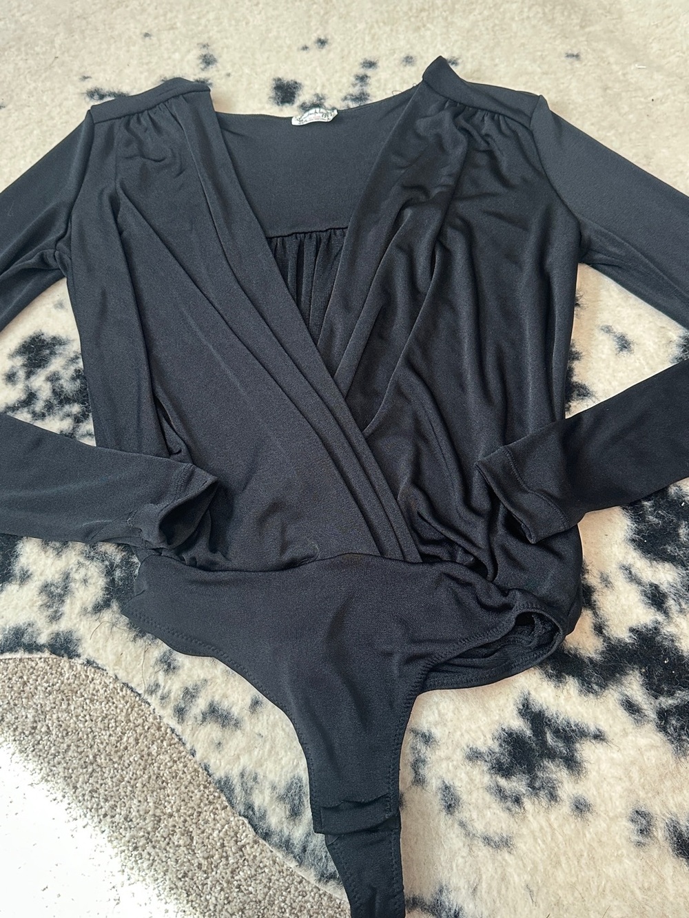 Free People Intimately Black Long Sleeve Wrap-Front Bodysuit